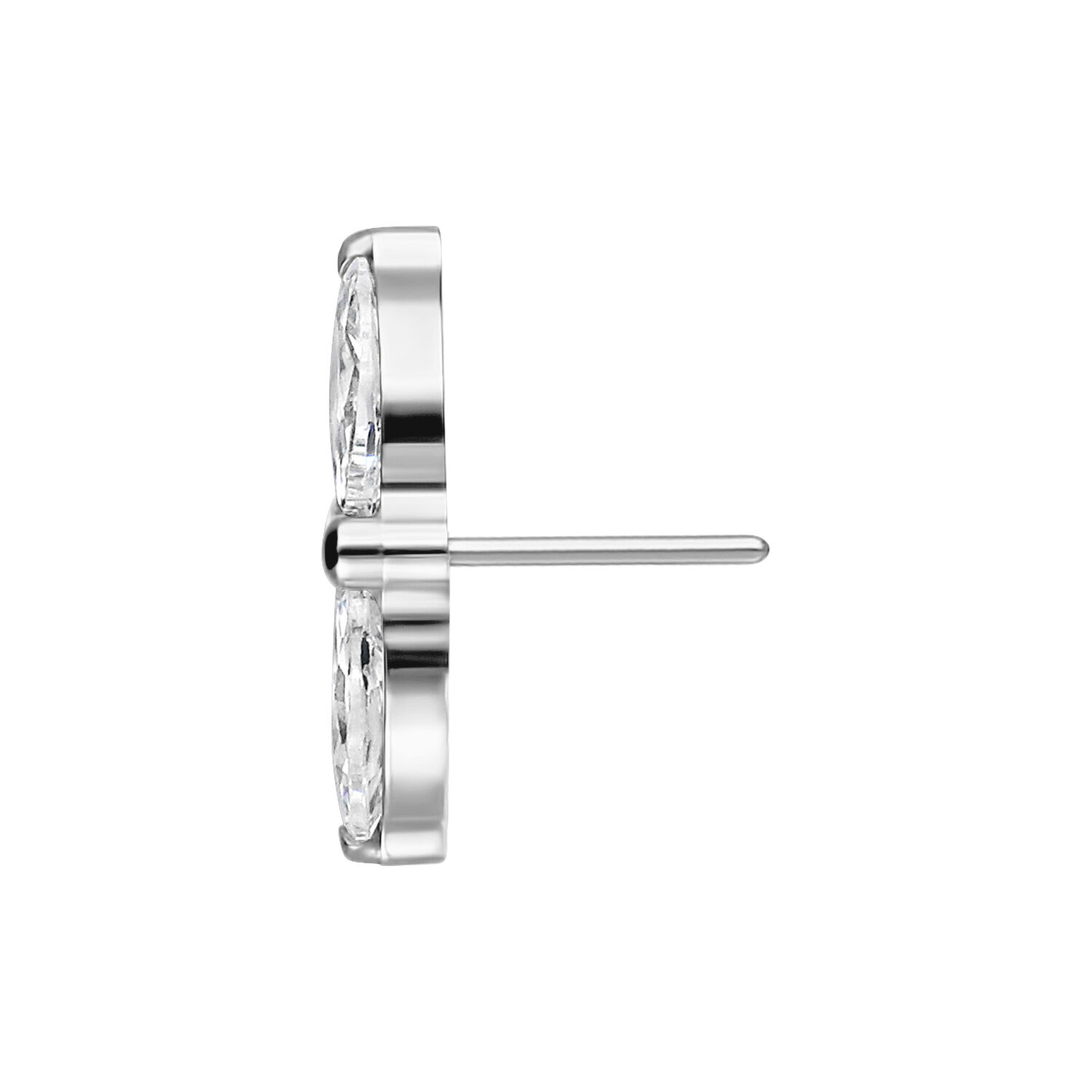 Inserto Lotus di cristallo argento in vista laterale su sfondo bianco