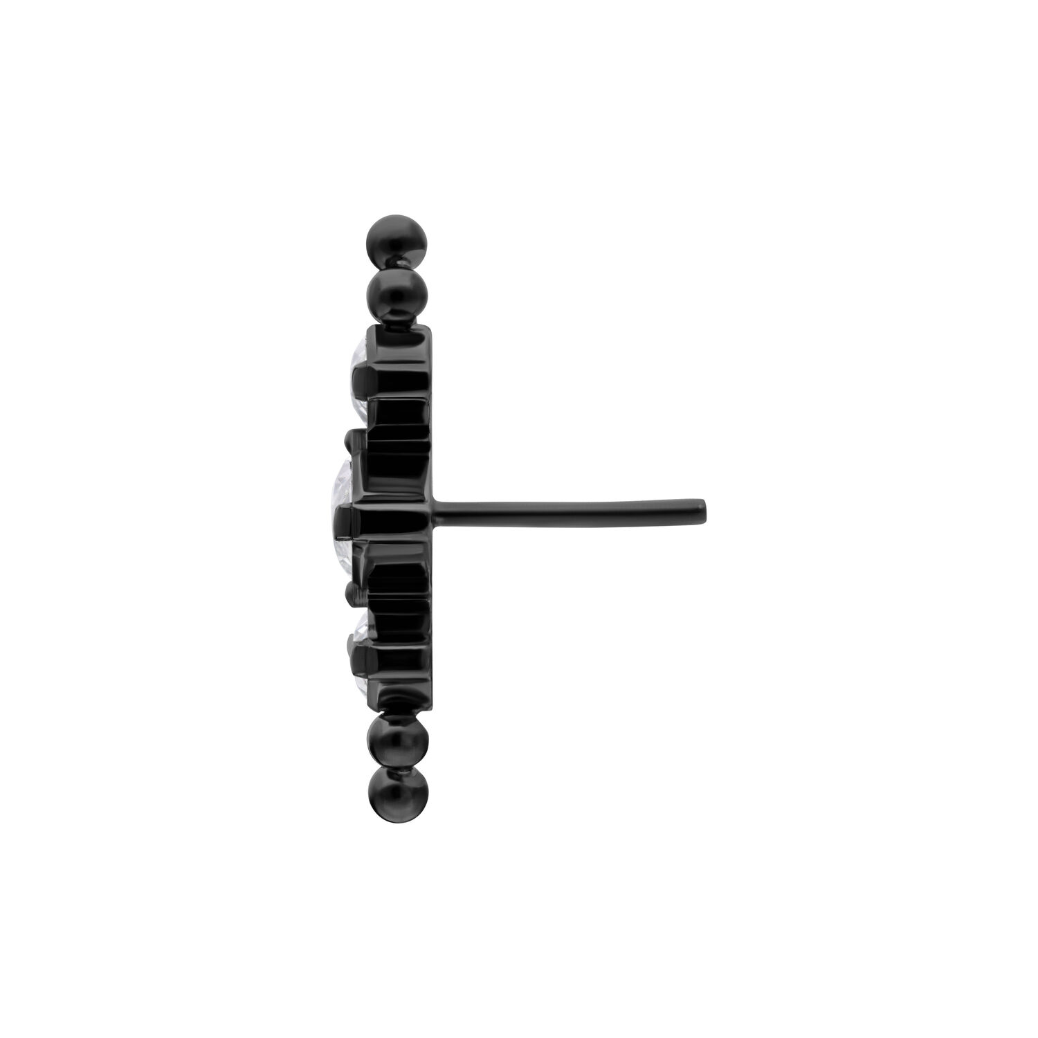 Push-Fit nero con cristalli chiari su sfondo bianco