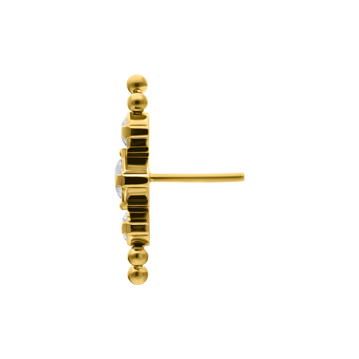 Cristallo dorato Push Fit con bolle Accessorio piercing laterale dorato con cristalli chiari su sfondo bianco