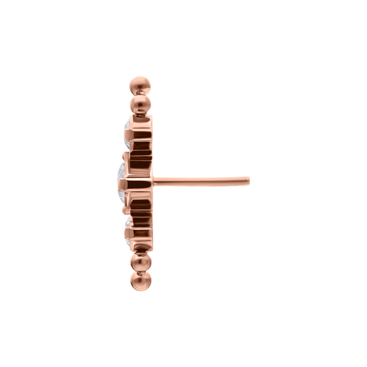 Ciondolo in cristallo Push Fit oro rosa con vista laterale su sfondo bianco