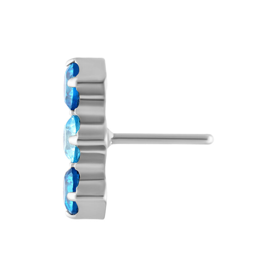 Attacco Push Fit in argento con cristallo color lavanda e turchese su sfondo bianco