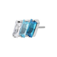 Attacco Push Fit in argento con cristalli rettangolari in lavanda e turchese su sfondo bianco