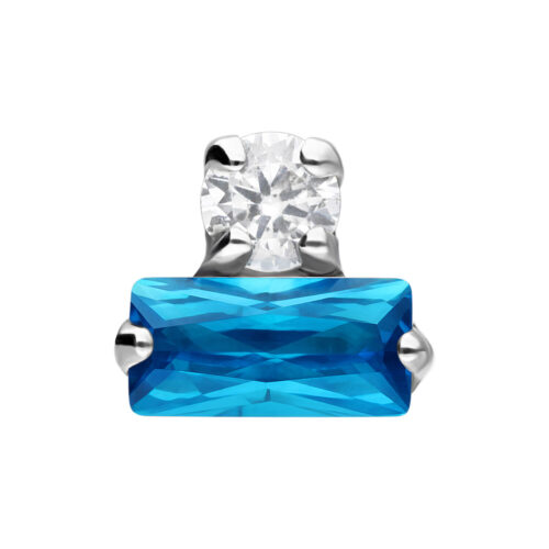 Attacco Push Fit in argento con cristallo lavanda e turchese su sfondo bianco