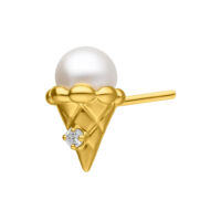 Punta Push Fit dorata a forma di cono gelato con cristallo e perla bianca su sfondo bianco