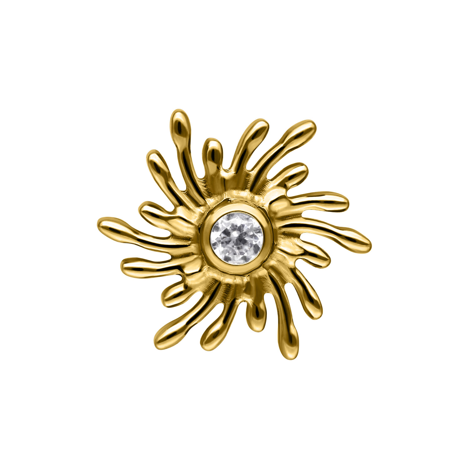 Sole dorato con cristallo Sole dorato Push Fit con cristallo chiaro su sfondo bianco