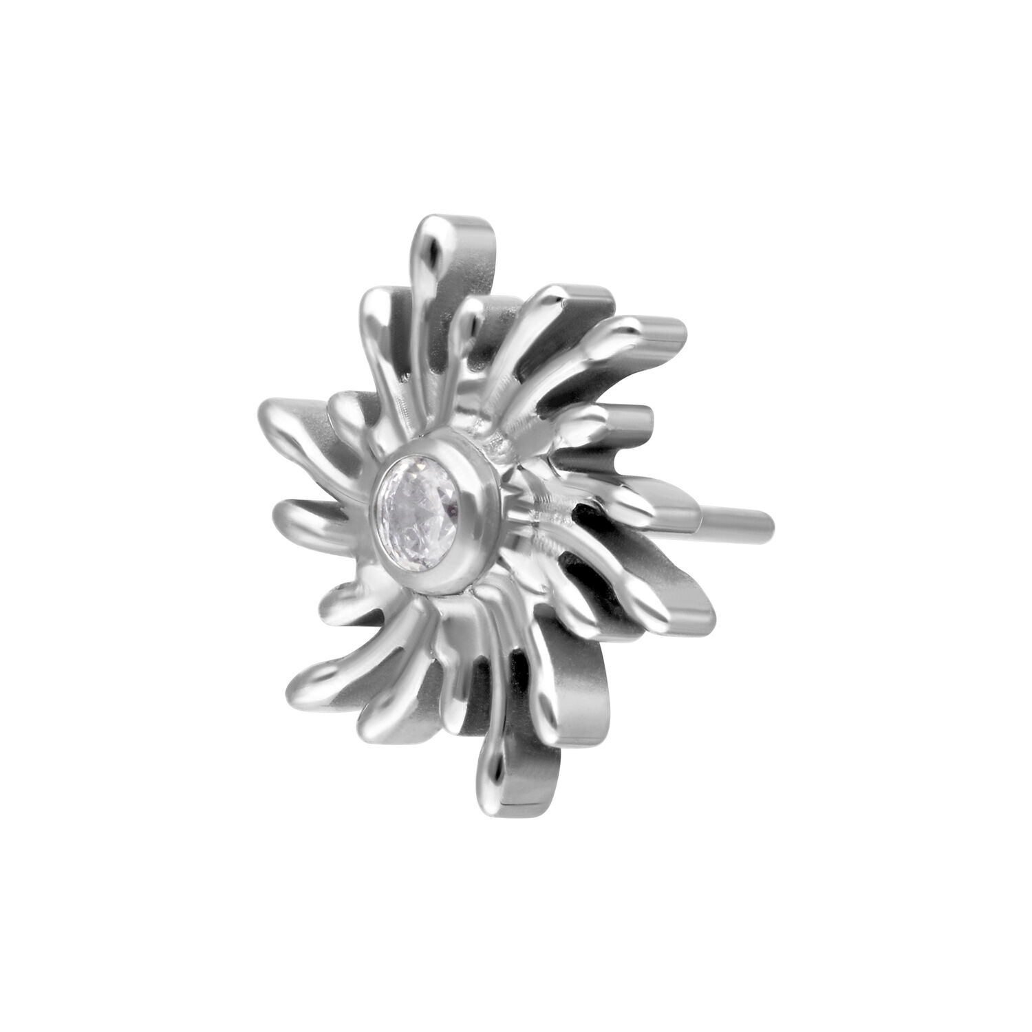 Argento Sunburst Attacco con pietra cristallina su sfondo bianco