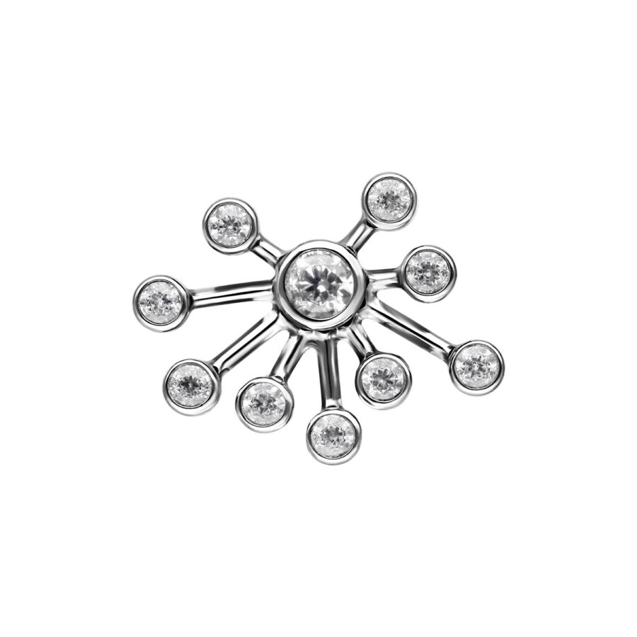 Attacco Push Fit argento con pietre cristalline su sfondo bianco
