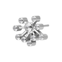 Inserto in titanio argento con otto cristalli scintillanti su sfondo bianco