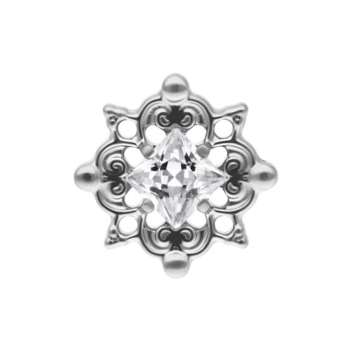 Attacco Push Fit argento con cristallo chiaro su sfondo bianco