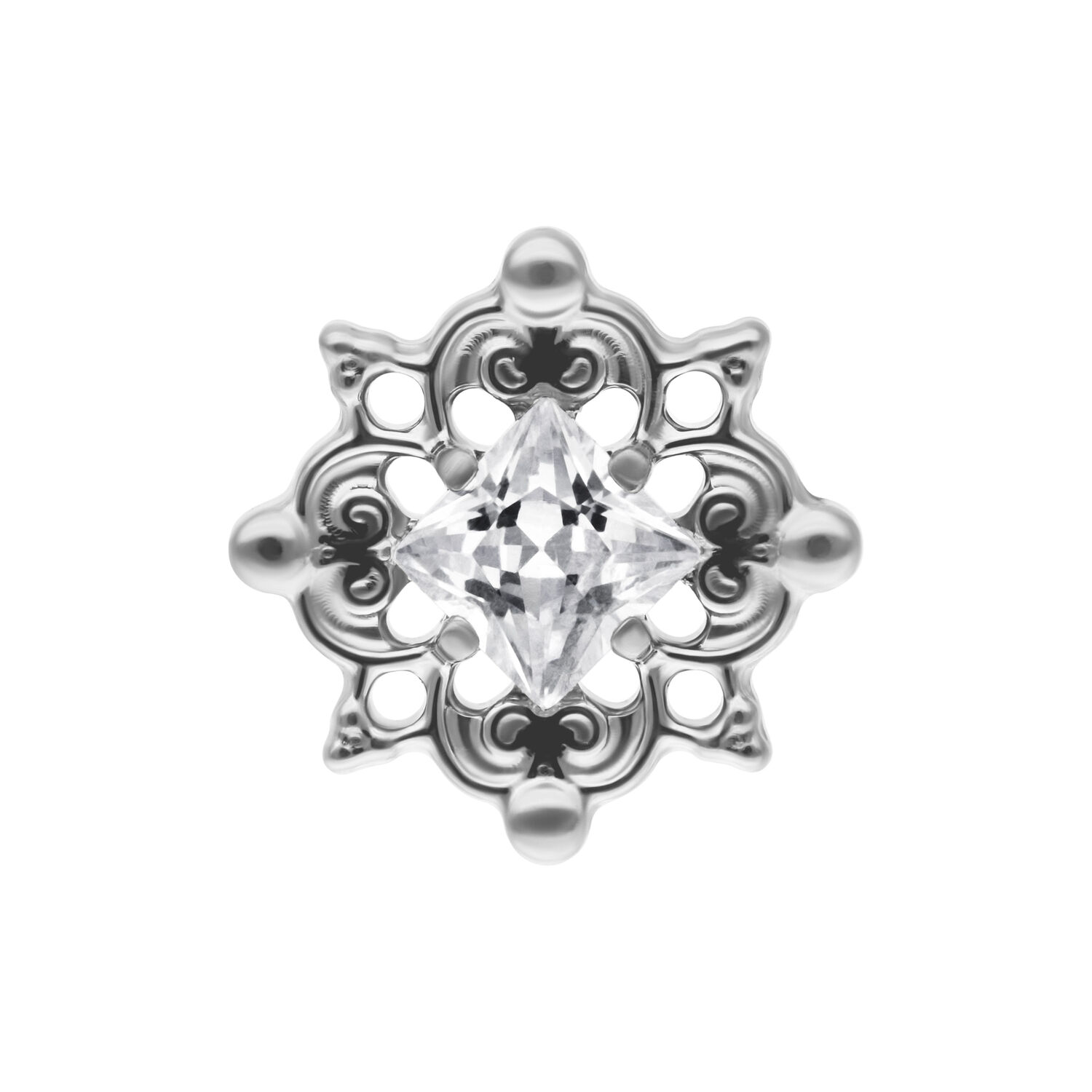 Attacco Push Fit argento con cristallo chiaro su sfondo bianco