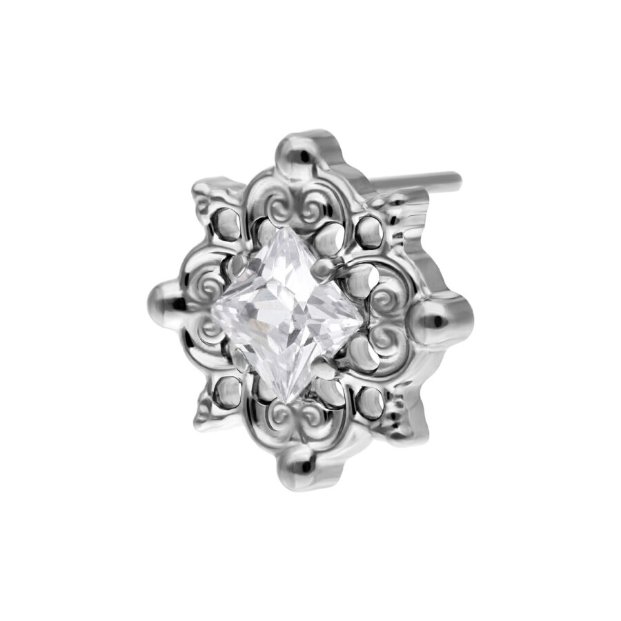 Accessorio Push Fit argento con cristallo chiaro su sfondo bianco