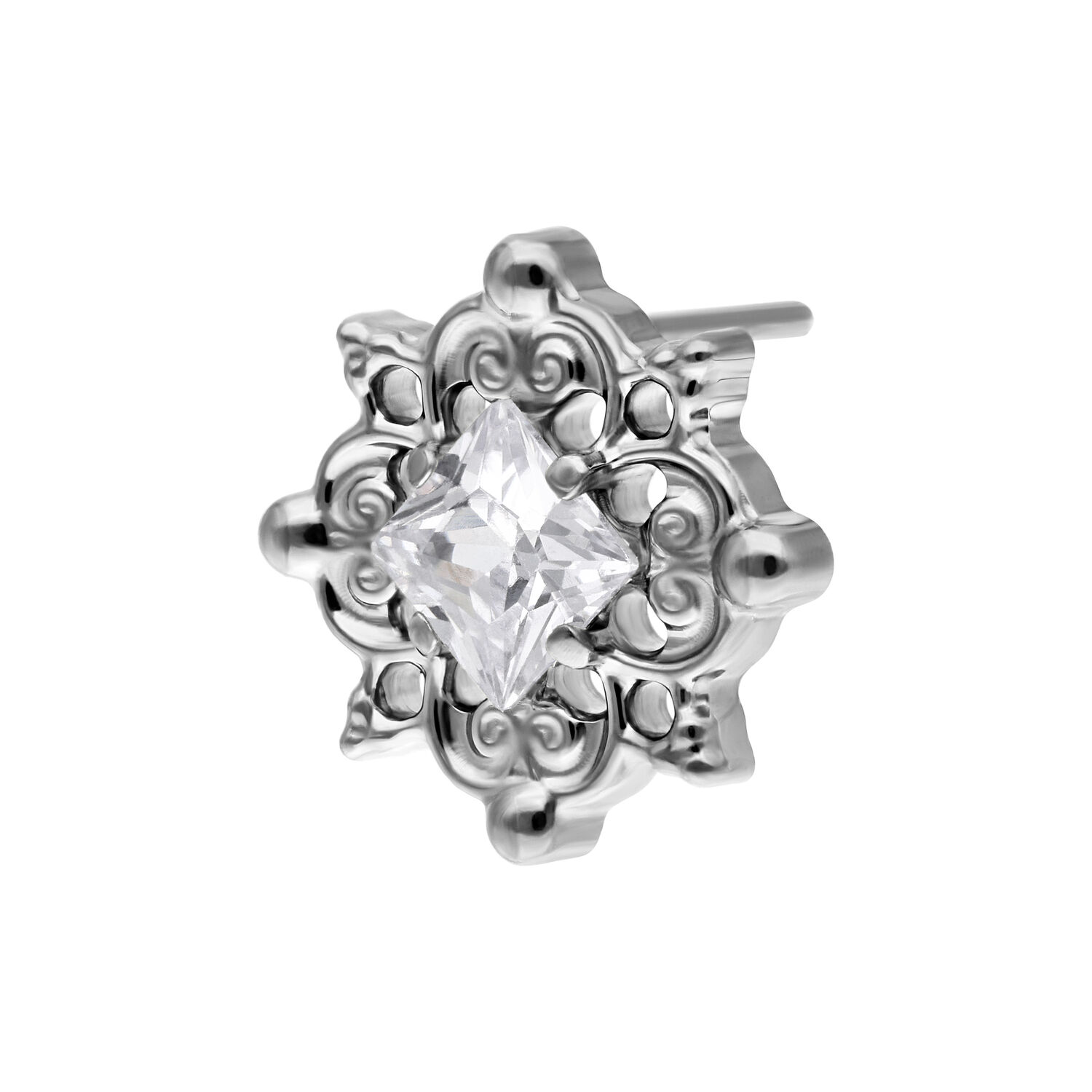 Accessorio Push Fit argento con cristallo chiaro su sfondo bianco