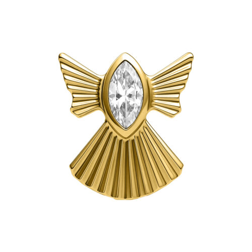 Inserto dorato a forma di angelo Push Fit con cristallo chiaro su sfondo bianco