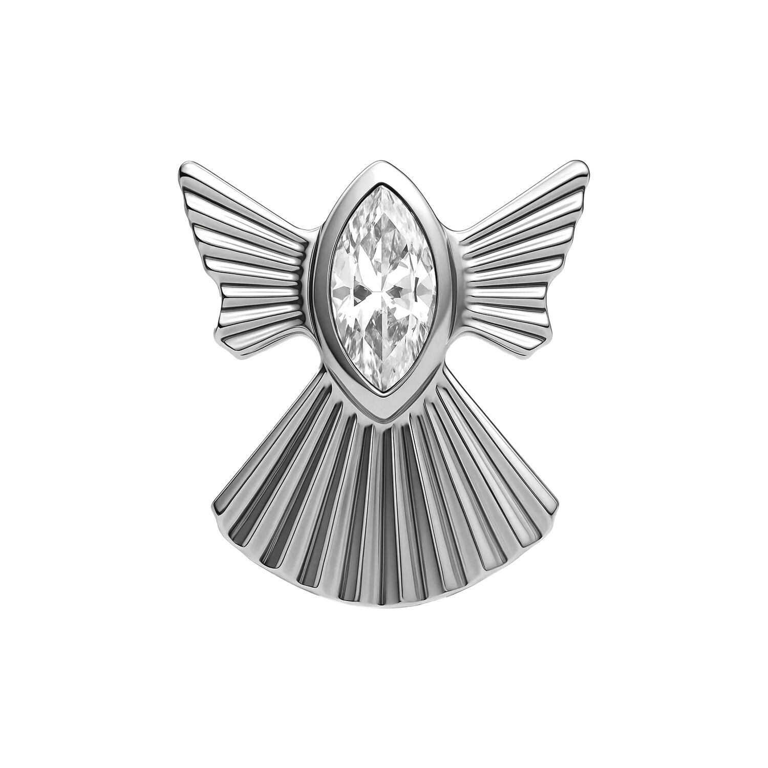 Inserto a fiocco di neve argento in titanio con cristallo chiaro su sfondo bianco