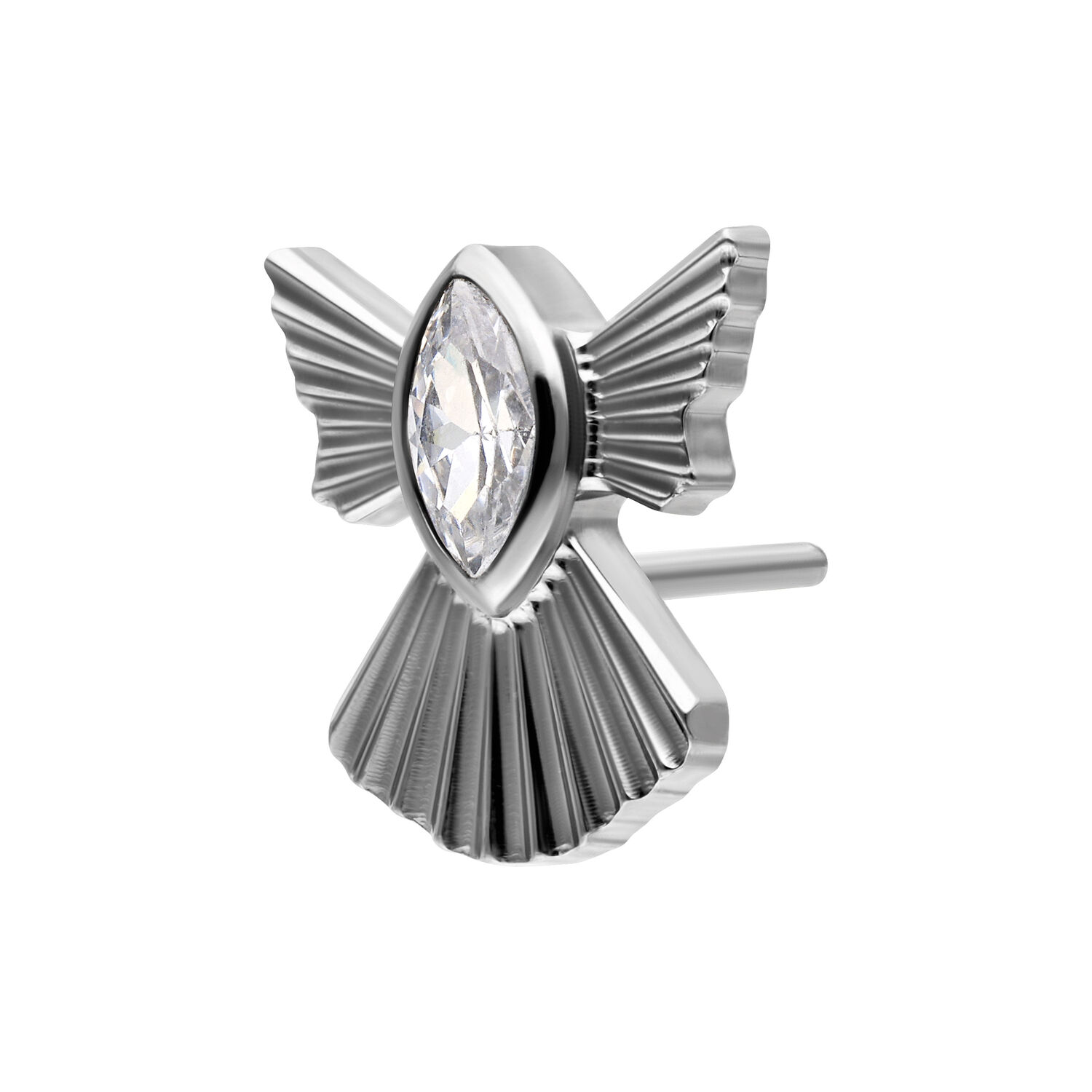 Silver attachment in angel shape with clear crystal on white background