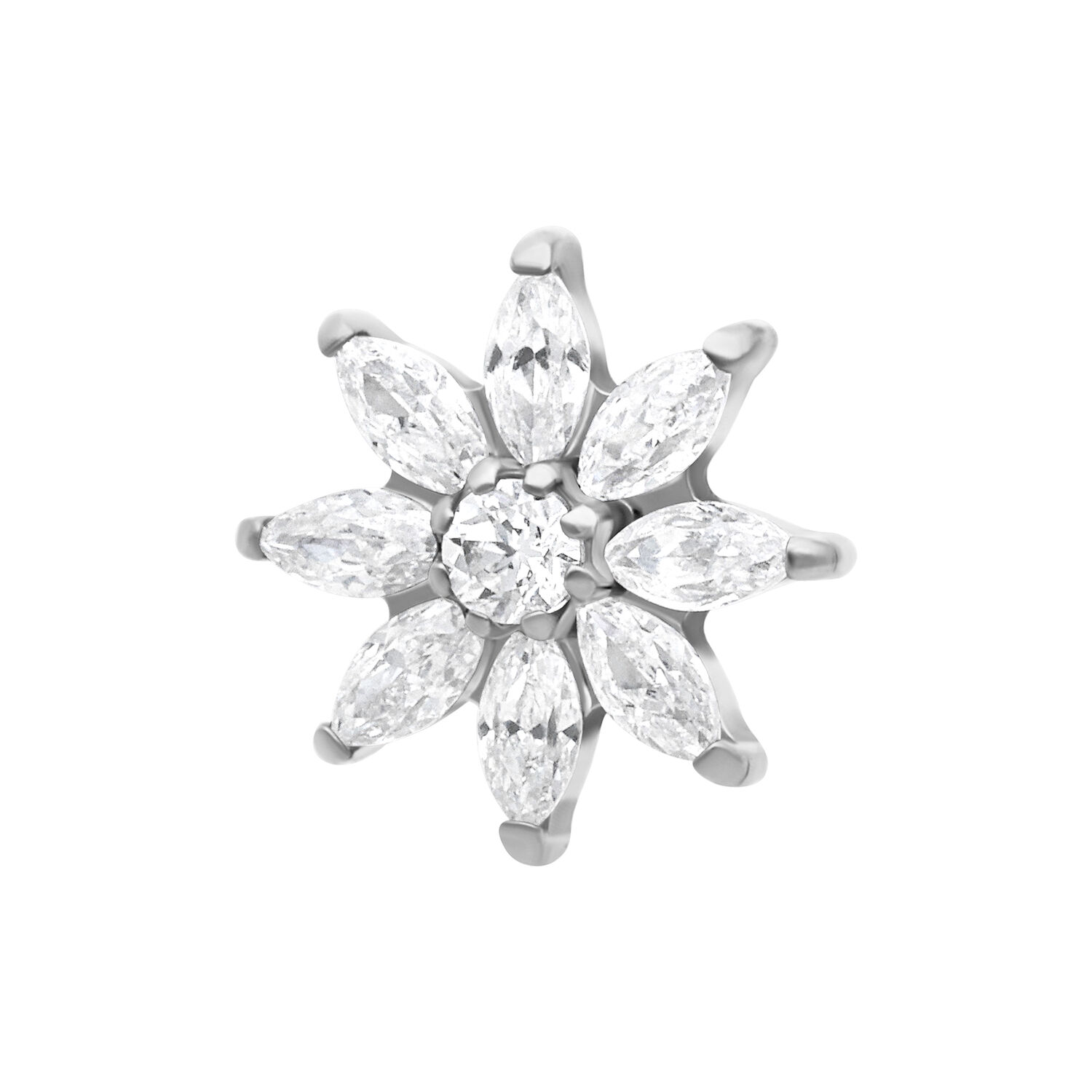 Cristallo Fiore di Ghiaccio in argento con cristalli chiari su sfondo bianco