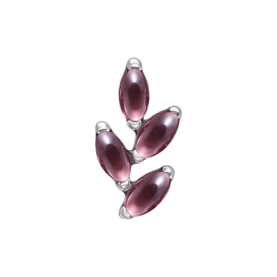 Inserto Push Fit in argento con quattro ametiste ovali viola su sfondo bianco