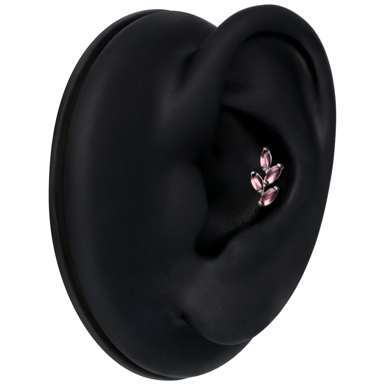 Attacco piercing in argento con ametista su display nero per orecchio