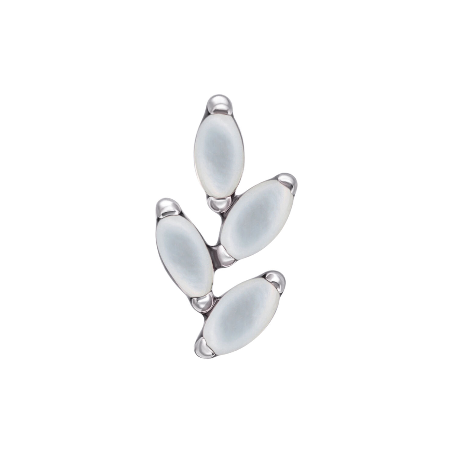 Accessorio in titanio argentato con pietre di luna ovali su sfondo bianco