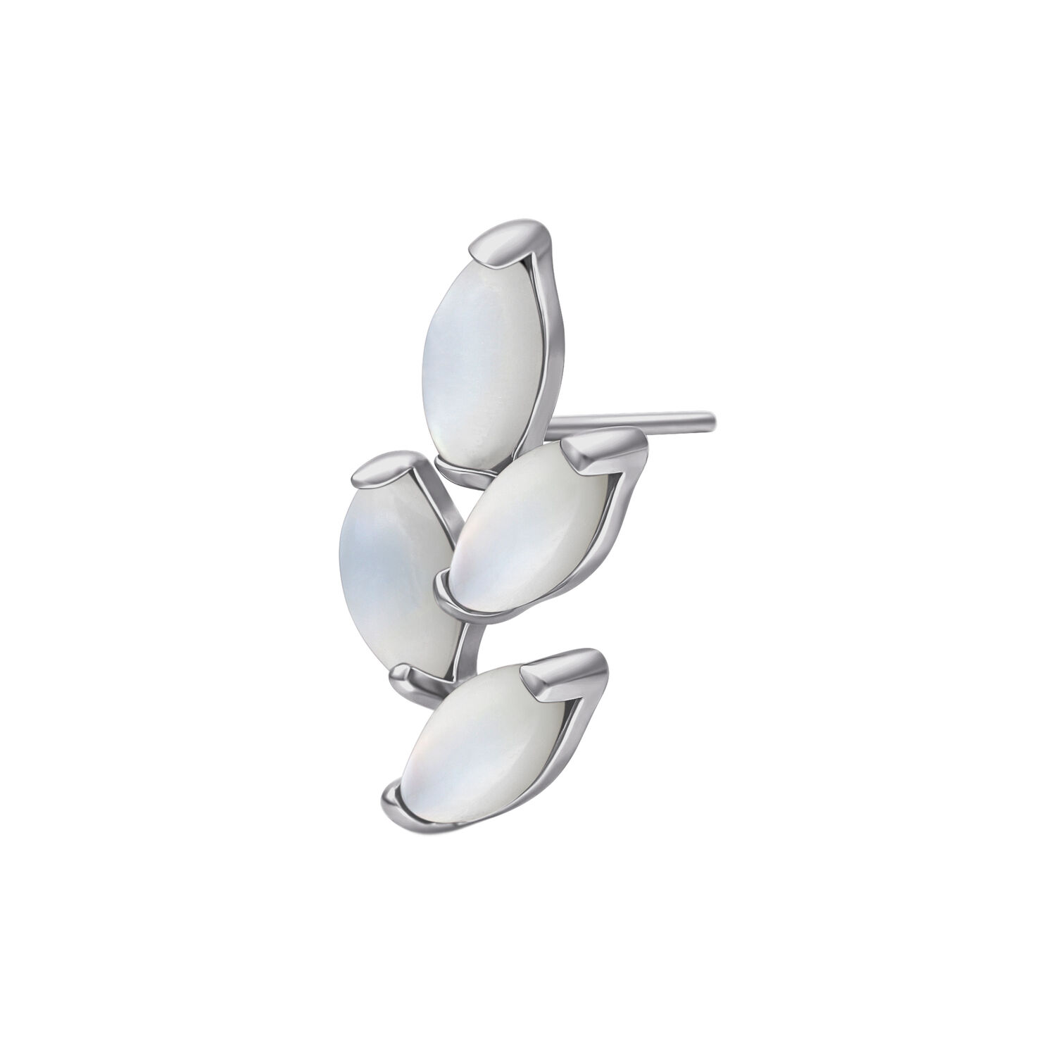 Attacco Push Fit in argento con quattro pietre di luna su sfondo bianco