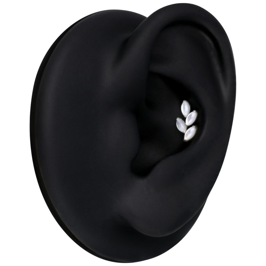 Inserto Push Fit Argento con tre Pietre di Luna su sfondo nero