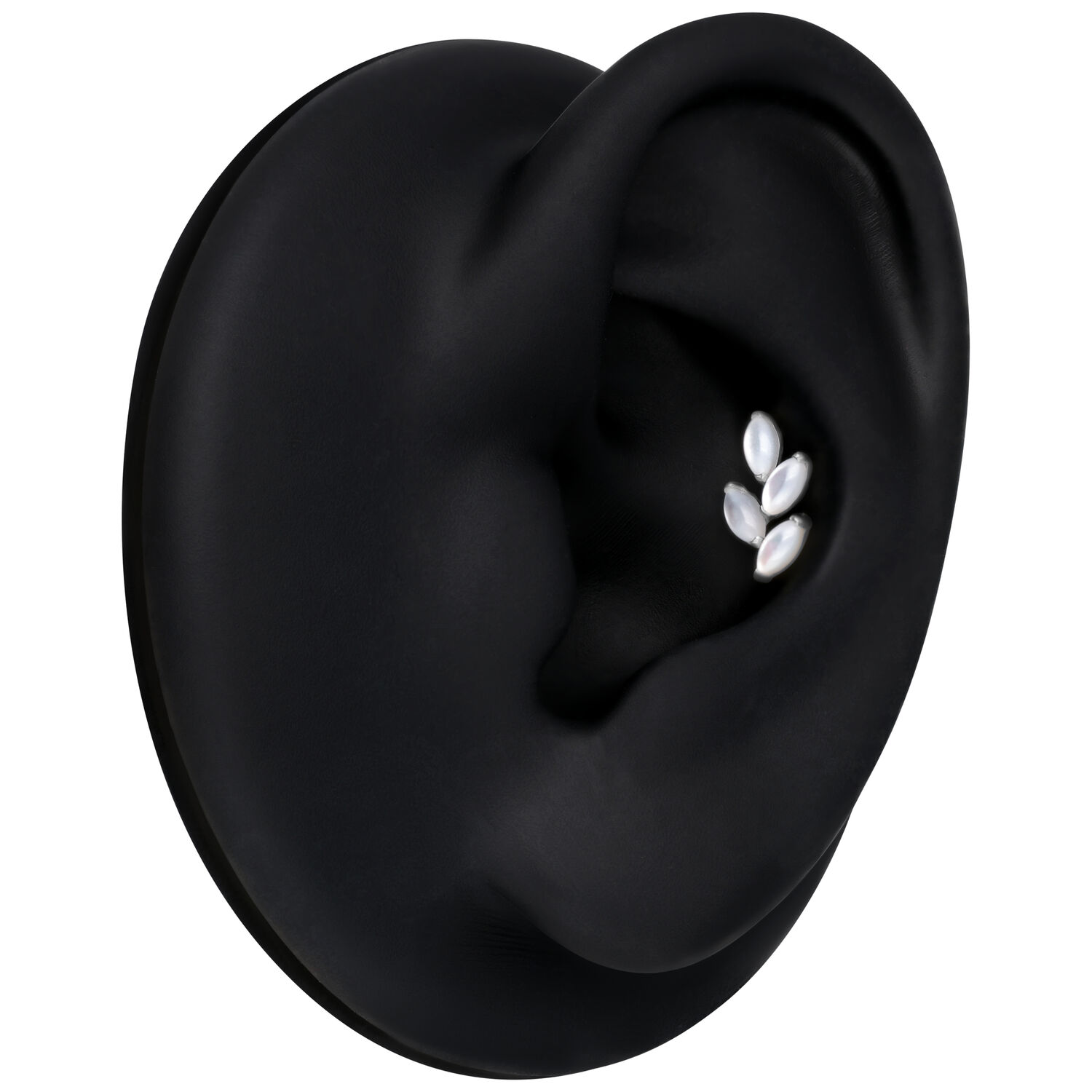 Inserto Push Fit Argento con tre Pietre di Luna su sfondo nero