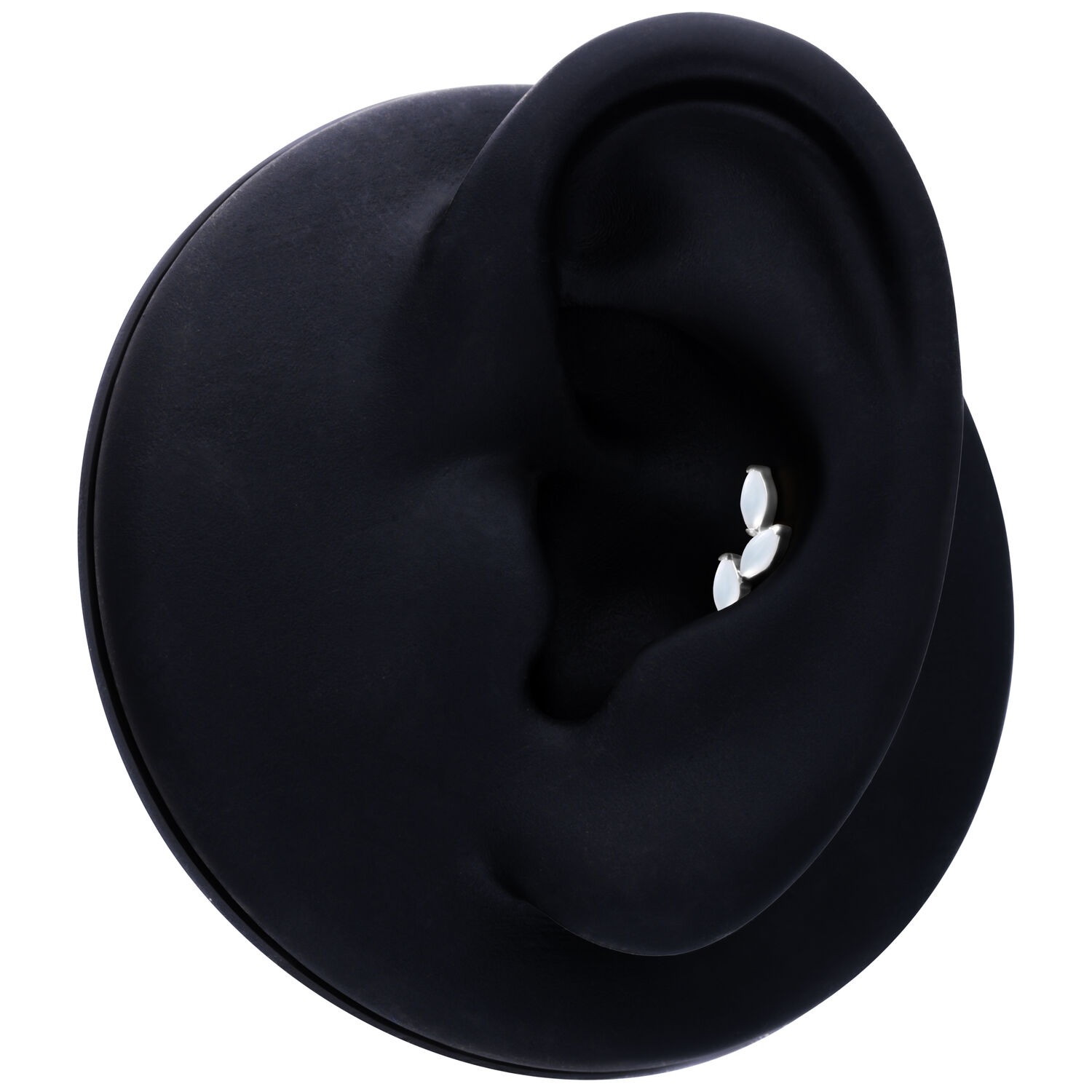 Accessorio Push Fit in argento con pietra di luna su sfondo nero