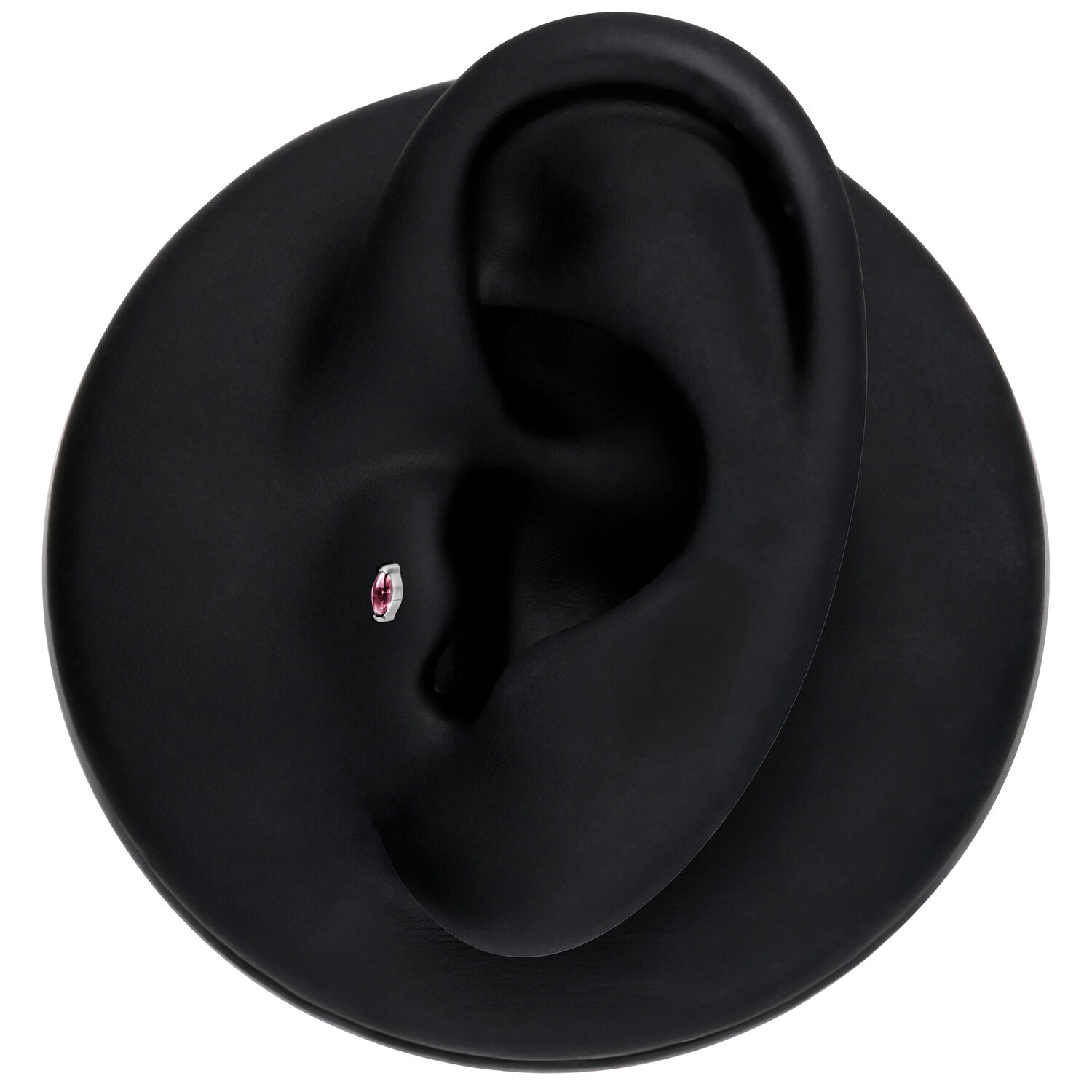 Inserto color argento con ametista ovale su sfondo nero, modello orecchio