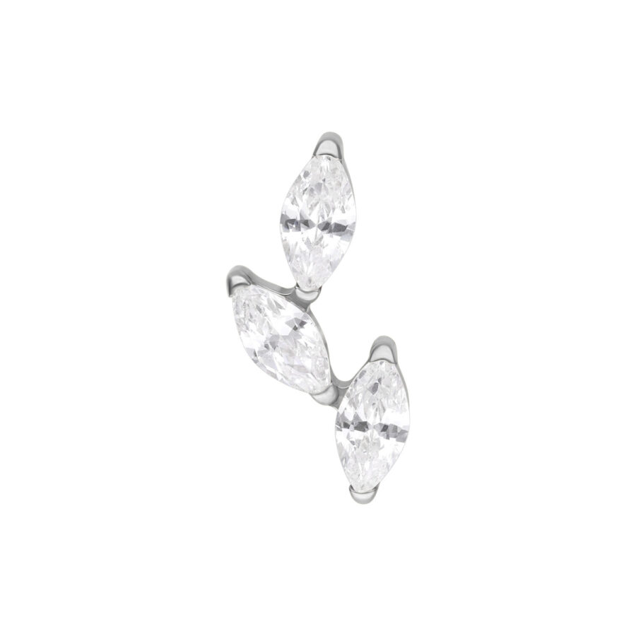 Tre cristalli chiari su titanio argento per piercing Push Fit