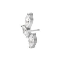 Attacco piercing Push Fit in argento con tre cristalli chiari