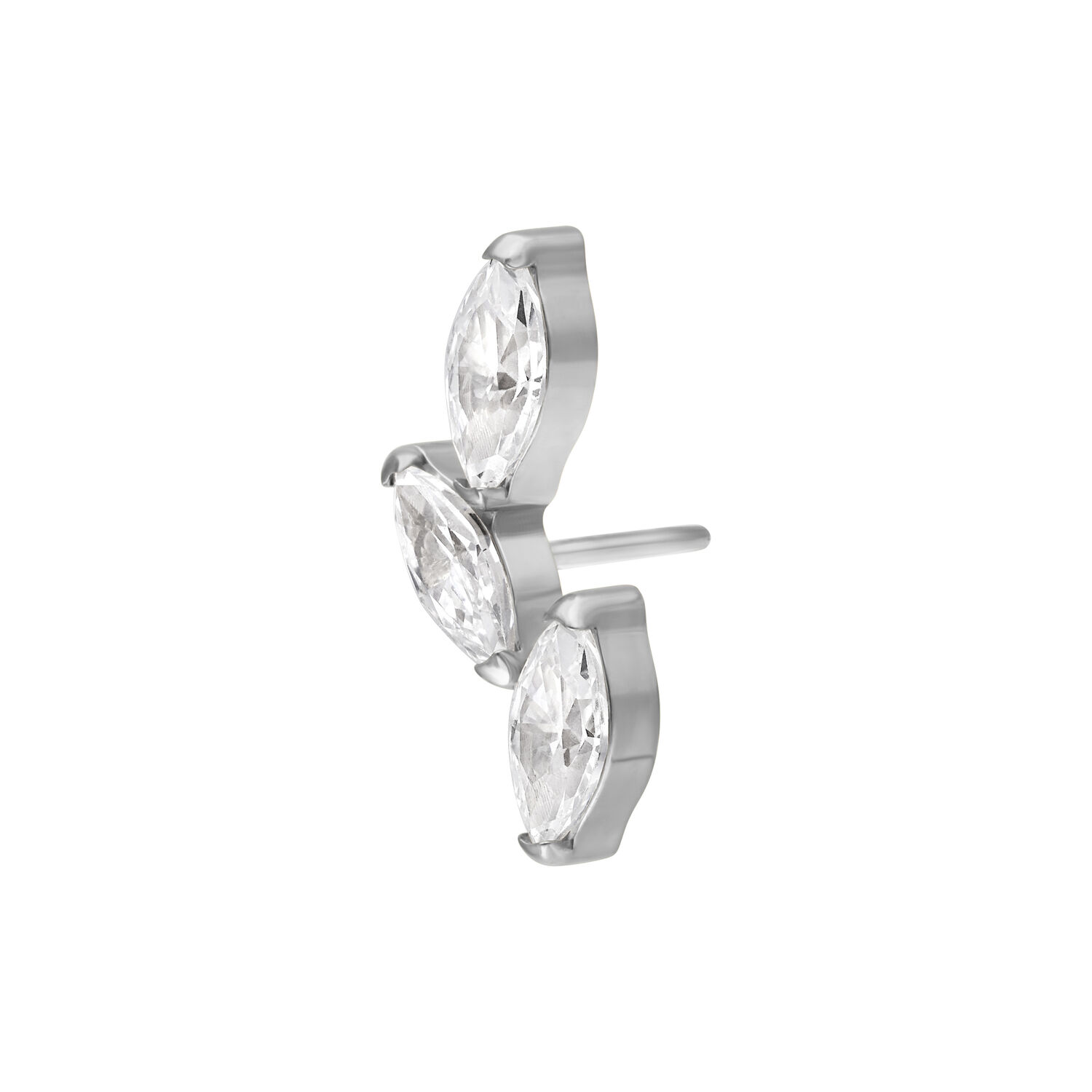 Attacco piercing Push Fit in argento con tre cristalli chiari