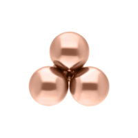 Tre sfere lucenti in titanio oro rosa su sfondo bianco
