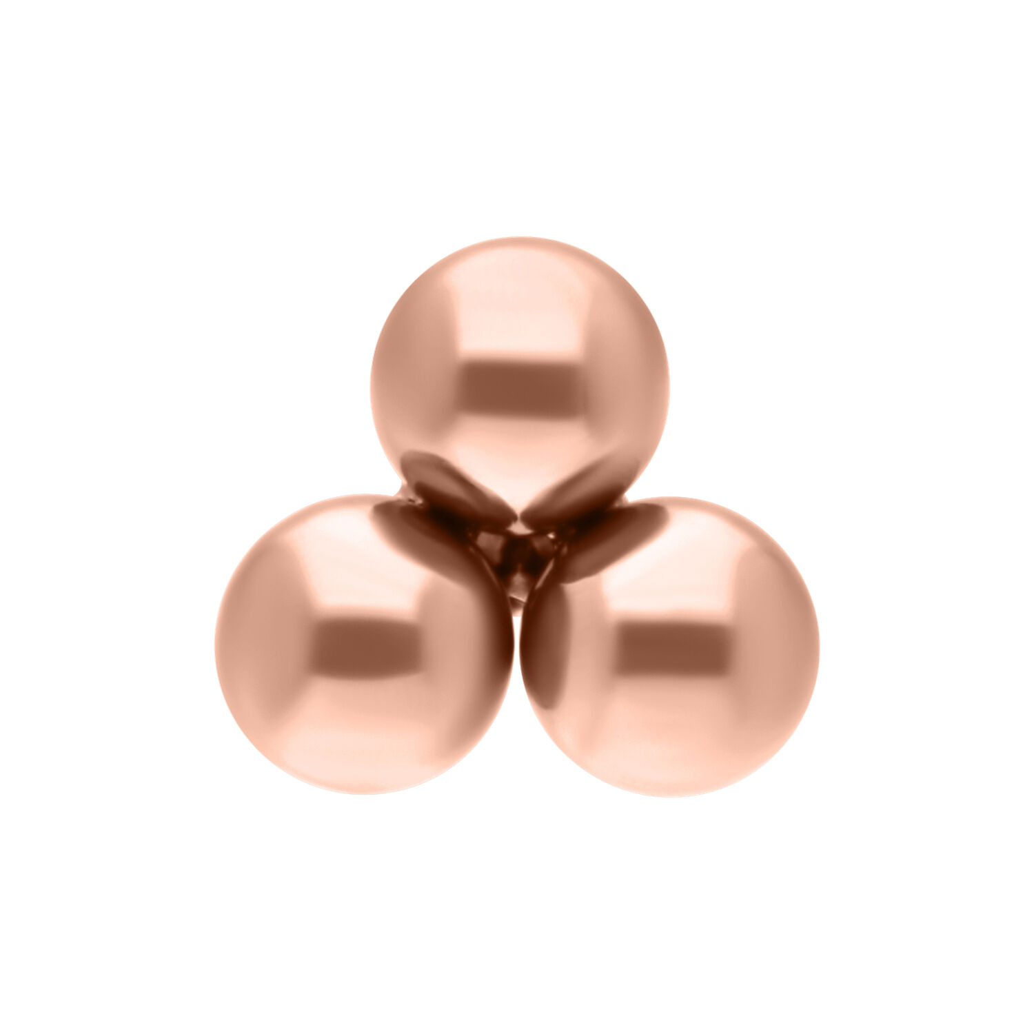 Tre sfere lucenti in titanio oro rosa su sfondo bianco