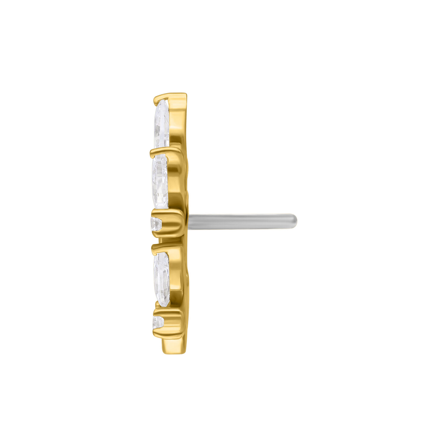 Foglia in Cristallo Oro Push Fit Punta Push Fit dorata con cristalli chiari, vista laterale