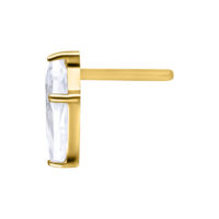 Attacco per piercing in cristallo dorato con cristallo chiaro su sfondo bianco