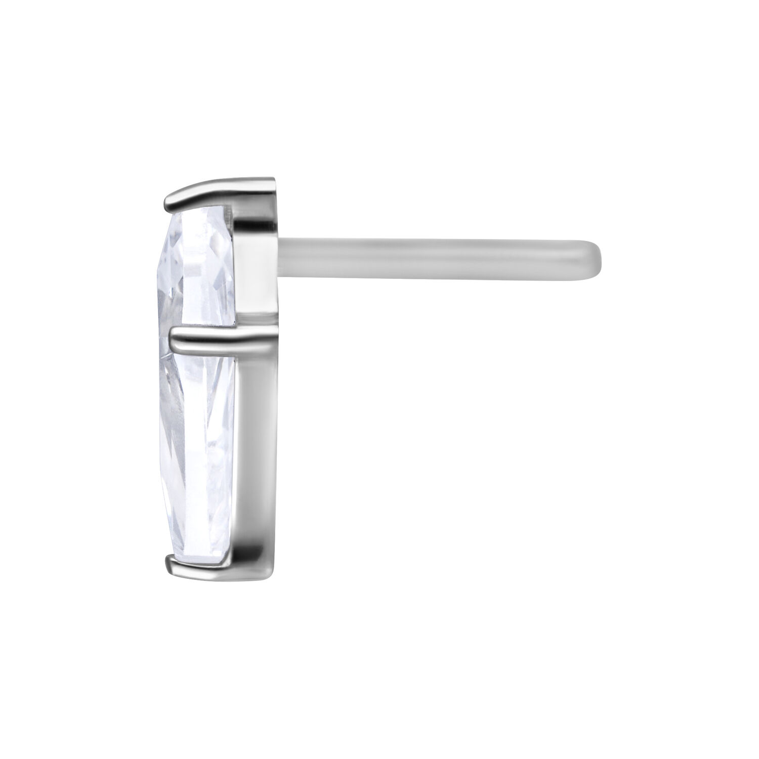 Chiusura a pressione in argento con cristallo chiaro su sfondo bianco