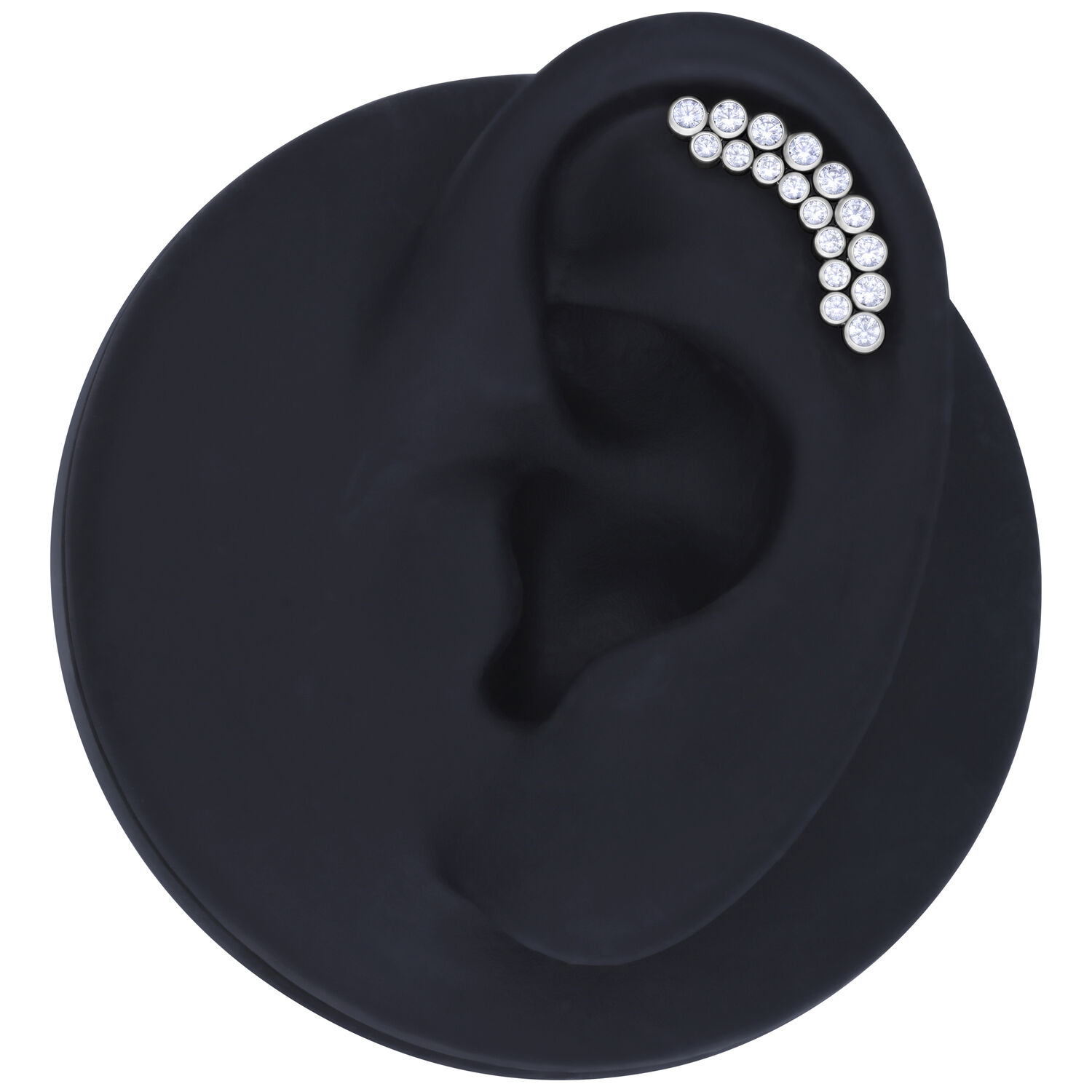 Argento Push Fit Piercing Attachment con cristalli chiari su sfondo nero
