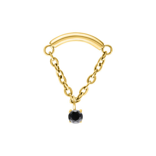 Inserto piercing dorato con cristallo nero su sfondo bianco