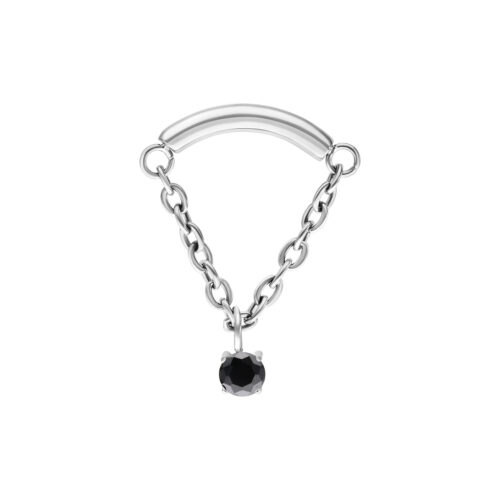 Attacco Helix in argento con cristallo nero su sfondo bianco