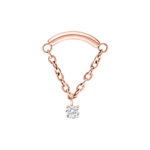 Attacco Helix in oro rosa con pietra cristallina su sfondo bianco
