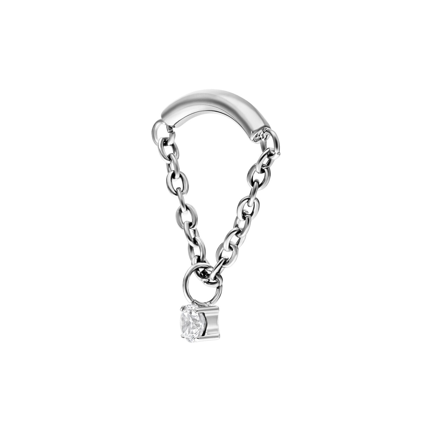 Argento Helix con cristallo chiaro su una catena su sfondo bianco