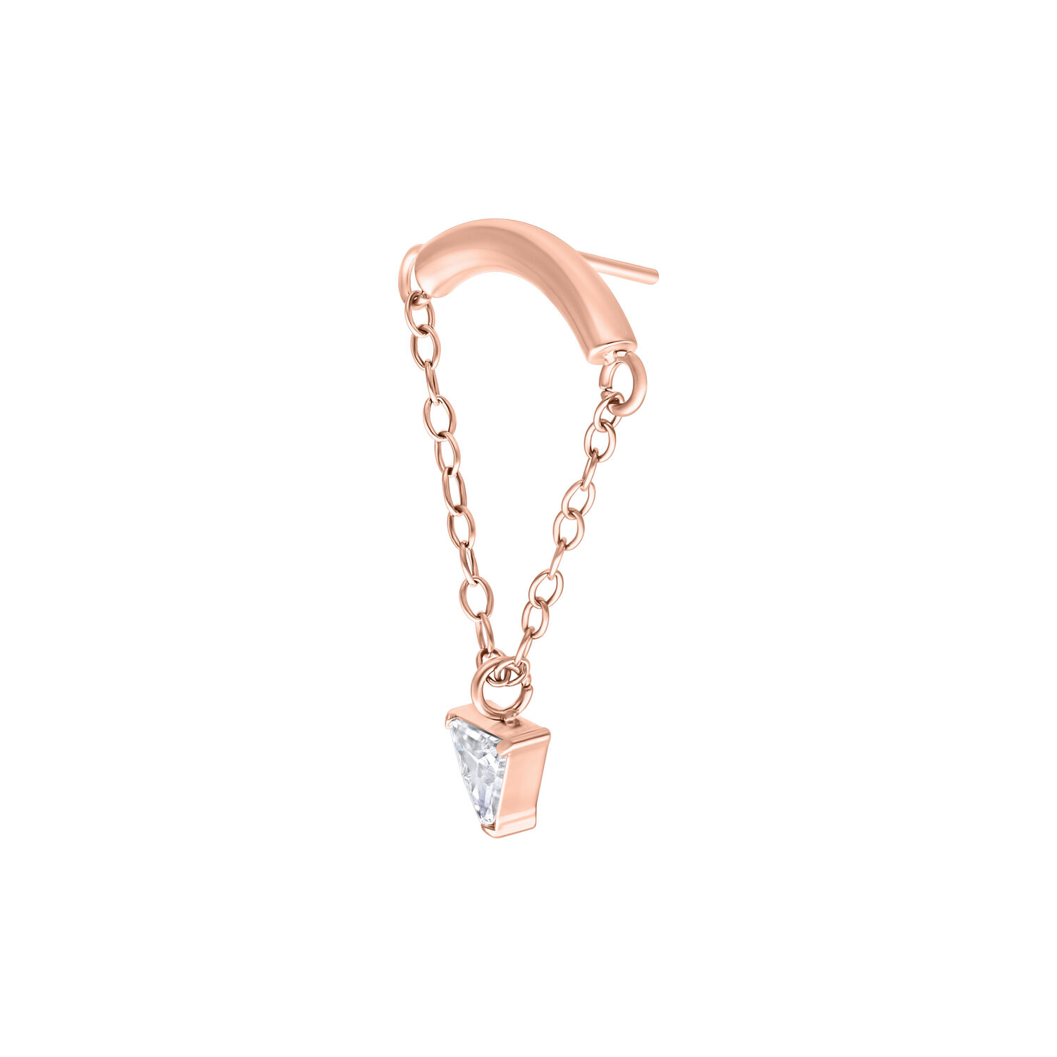 Attacco Helix in oro rosa con pendente di cristallo su sfondo bianco