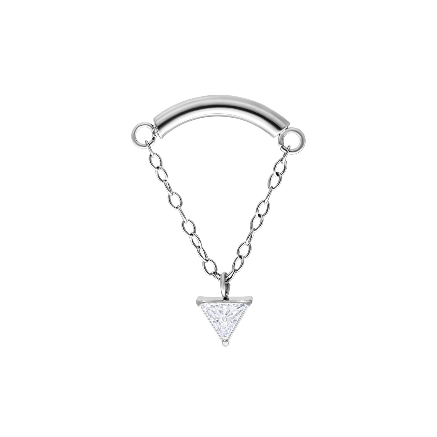 Aggiunta Helix argento con pendente a cristallo triangolare e catena su sfondo bianco