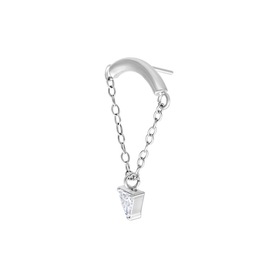 Accessorio Helix color argento con catena e ciondolo di cristallo chiaro su sfondo bianco