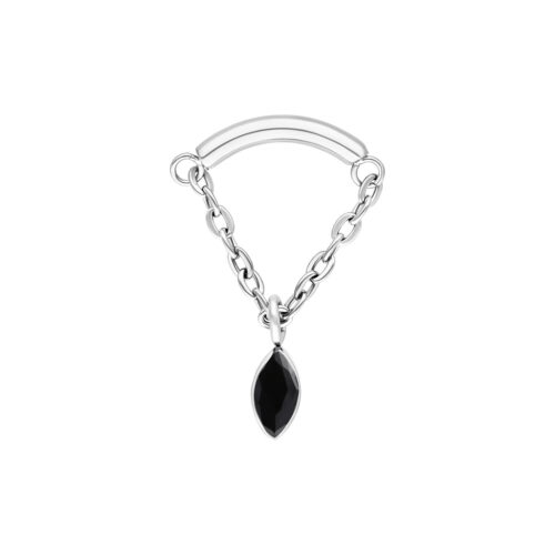 Ovale Helix-Aufsatz con cristallo nero e catena argento su sfondo bianco