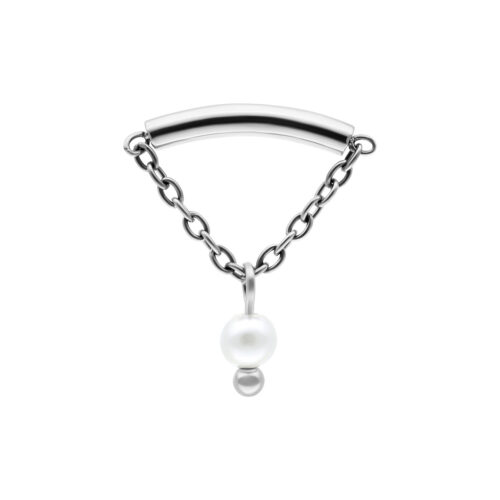Accessorio Helix Push Fit argento con catena e perla su sfondo bianco