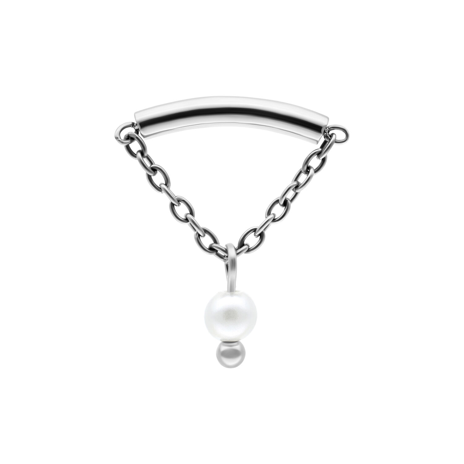 Accessorio Helix Push Fit argento con catena e perla su sfondo bianco
