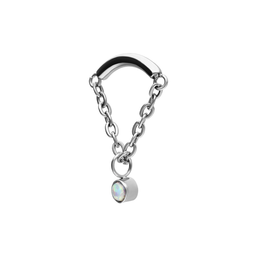 Accessorio Helix Push Fit color argento con opale sintetico su sfondo bianco