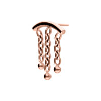 Attacco per piercing helix in oro rosa con catene e sfere su sfondo bianco