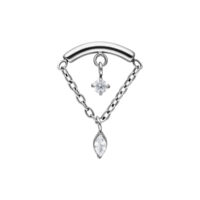 Accessorio Helix Piercing in argento con due cristalli chiari su catene